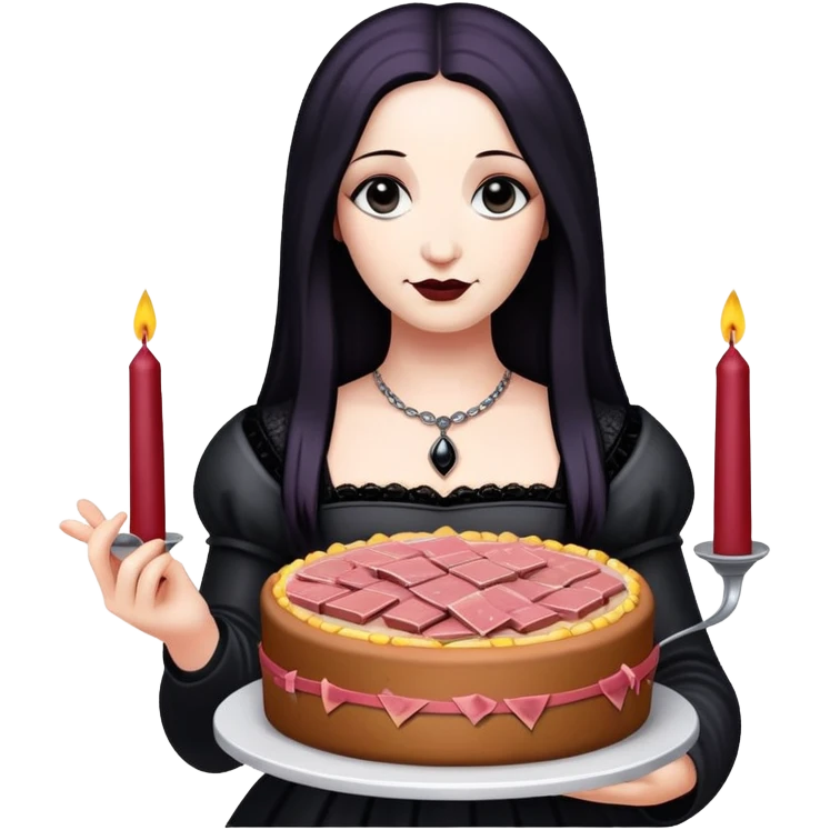 goth monalisa holding a SPAM MEAT  birthday cake  emoji