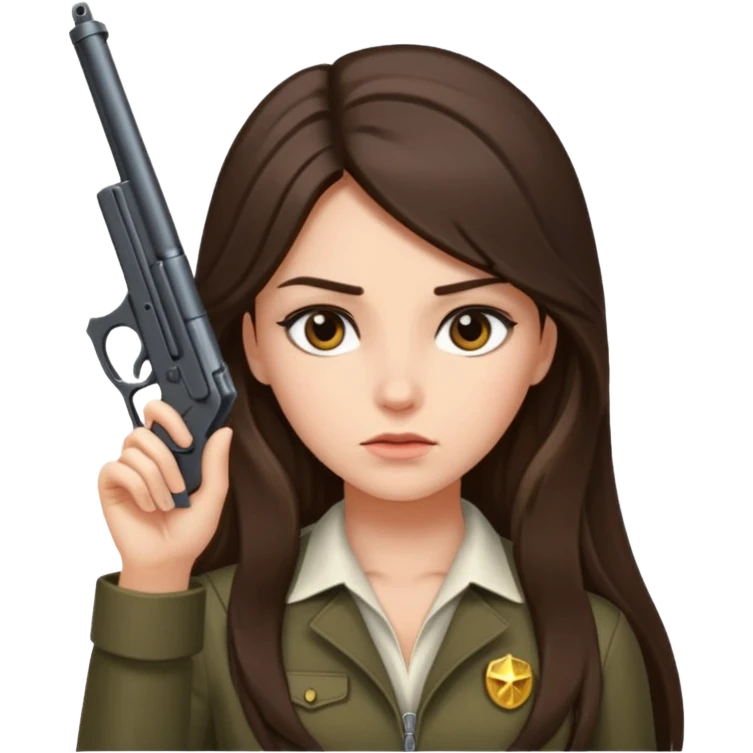 A brunette with long hair girl who is about to kill herself with a littlr gun pointed at her temple emoji