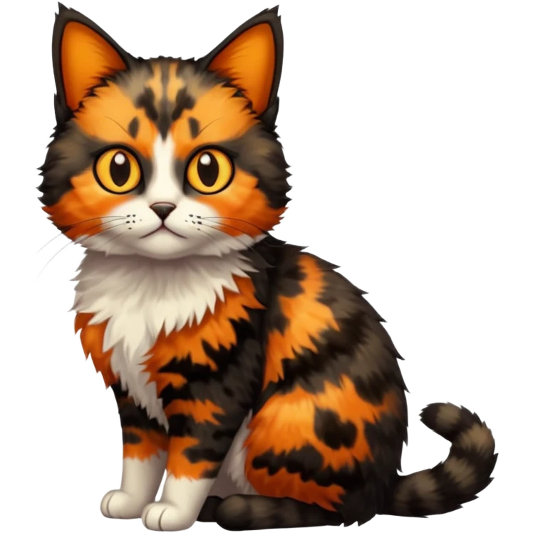 small tortoiseshell cat. only black and and orange. amber eyes. full body.  emoji