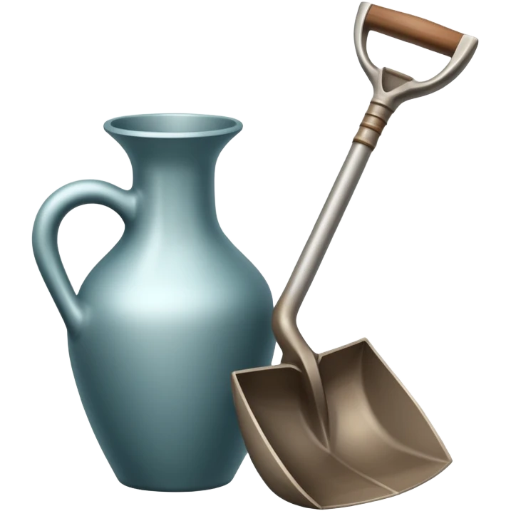 An icon featuring a simple shovel and an ancient artifact, like a broken vase, with clean lines and minimal detail. The design evokes the essence of archaeology, focusing on discovery and history. Transparent background highlights the elegance and simplicity of the science. emoji