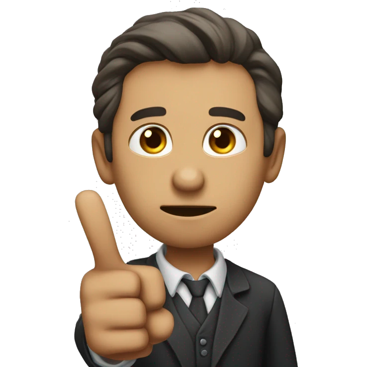 a man with an inquisitive expression pointing his finger at the viewer as if asking "what about you?" emoji