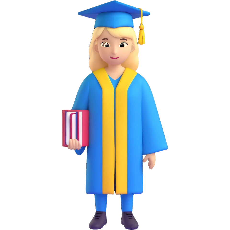 Ukrainian student with blue and yellow clothing, graduation cap emoji