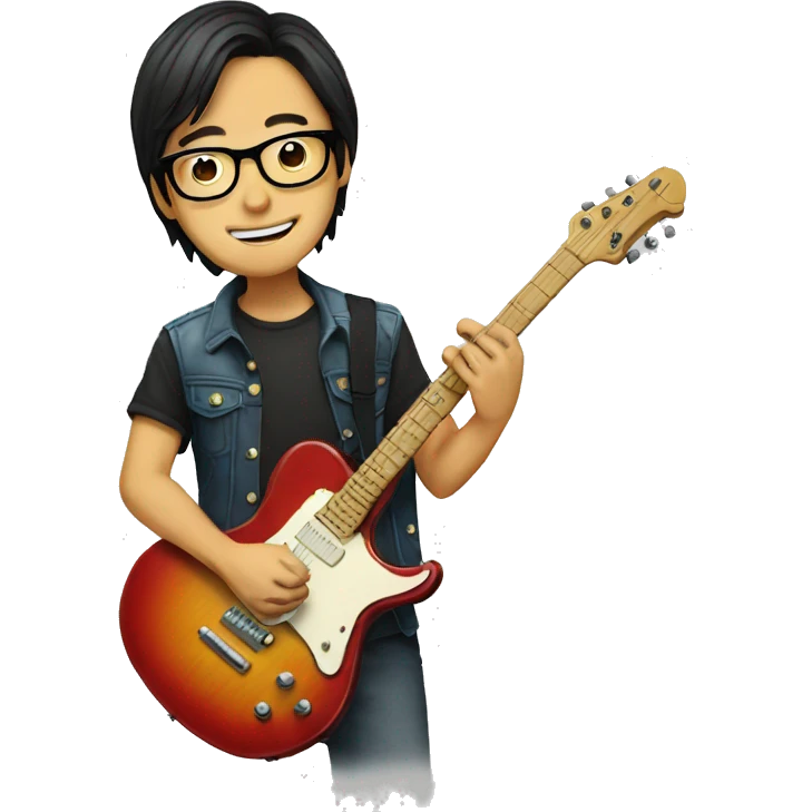 guitarist with glasses and guitar asian emoji