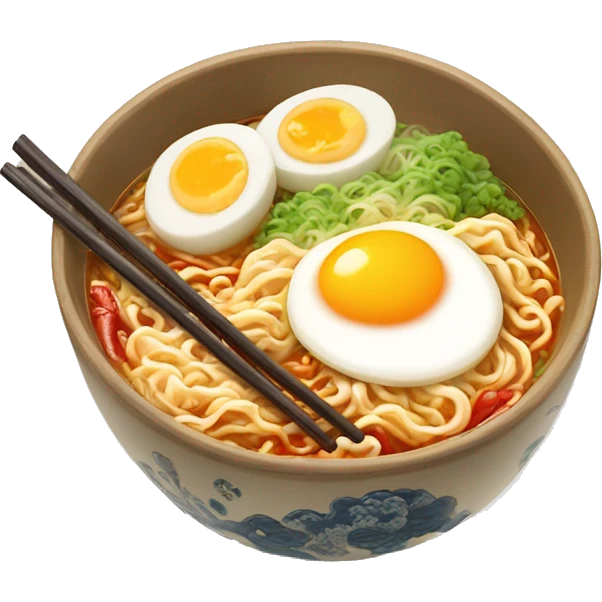 Spicy Ramen with 4 eggs and chopsticks emoji