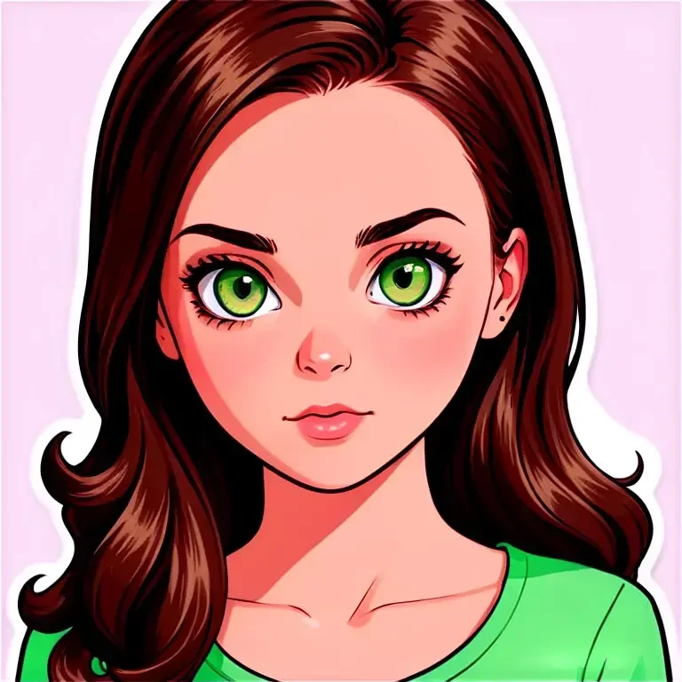 white girl, brunette hair, green eyes emoji