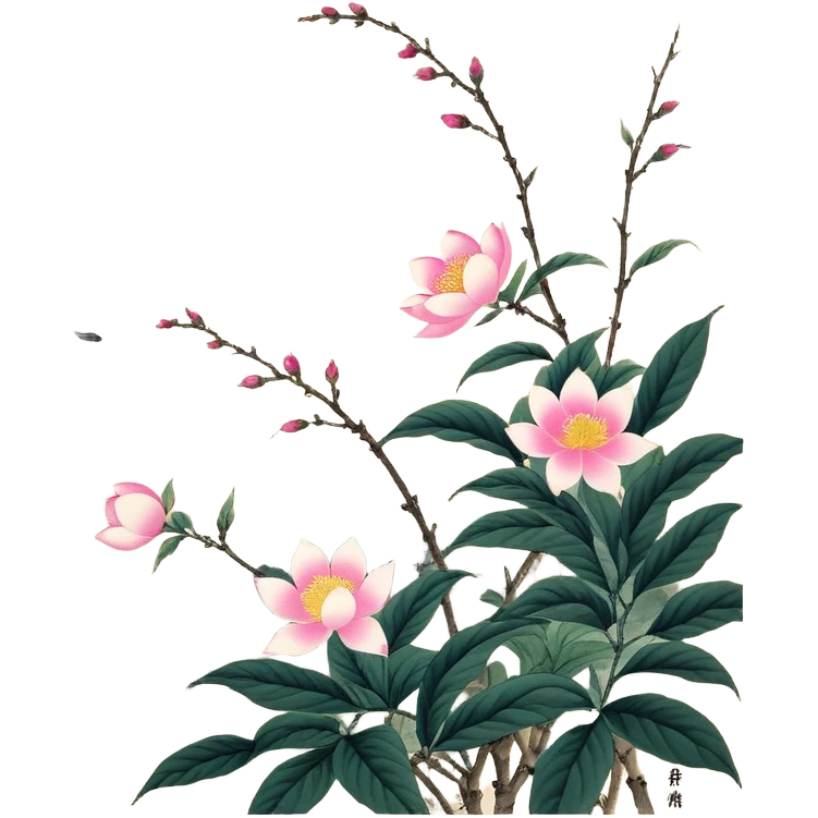 粉红牡丹花花，圆滚滚身体，脸颊通红，表情紧张的样子 emoji