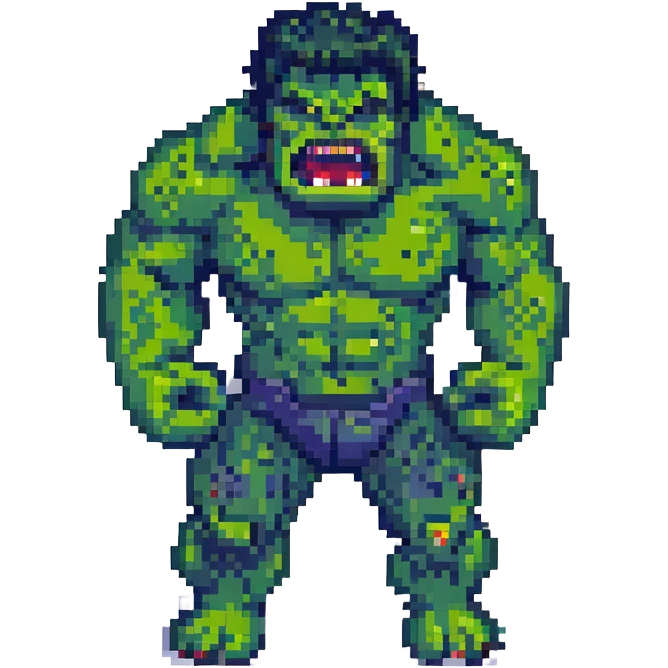 Hulk roaring, pixel art style emoji