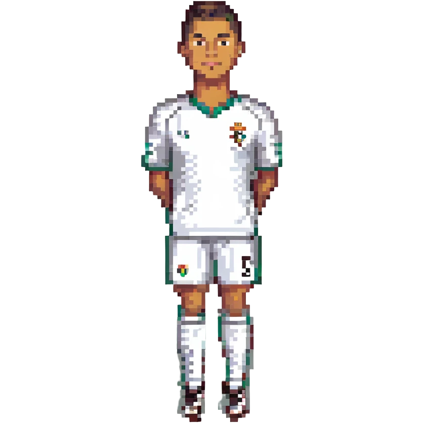 Cristiano Ronaldo in pixel art, celebrating a goal, retro video game look, simple shading emoji