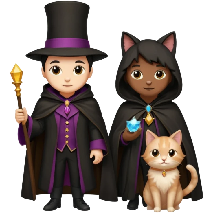 magician couple and their pet cat emoji