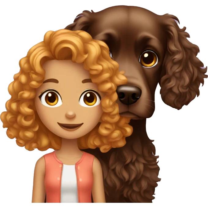 girl with curly hair and cocker spaniel dog emoji