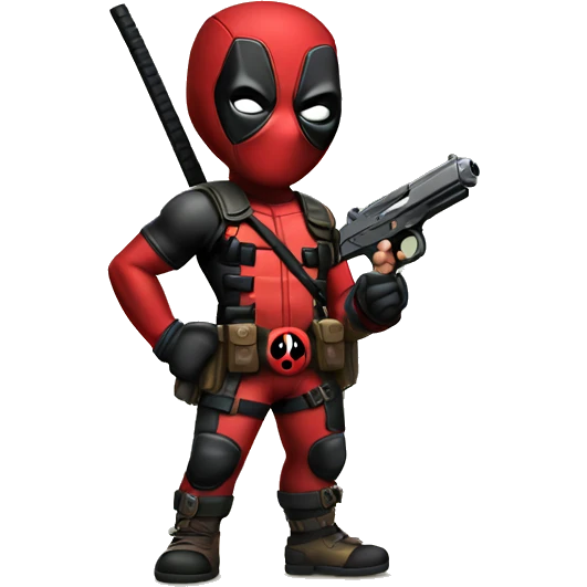 Cute deadpool character full body with pistols emoji
