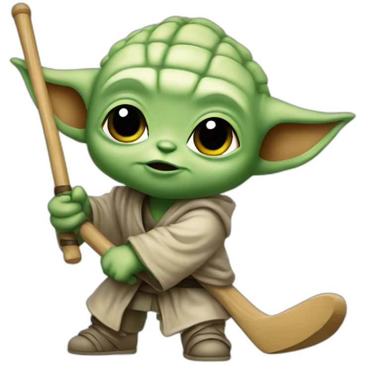Bébé Yoda avec un baton de hockey emoji