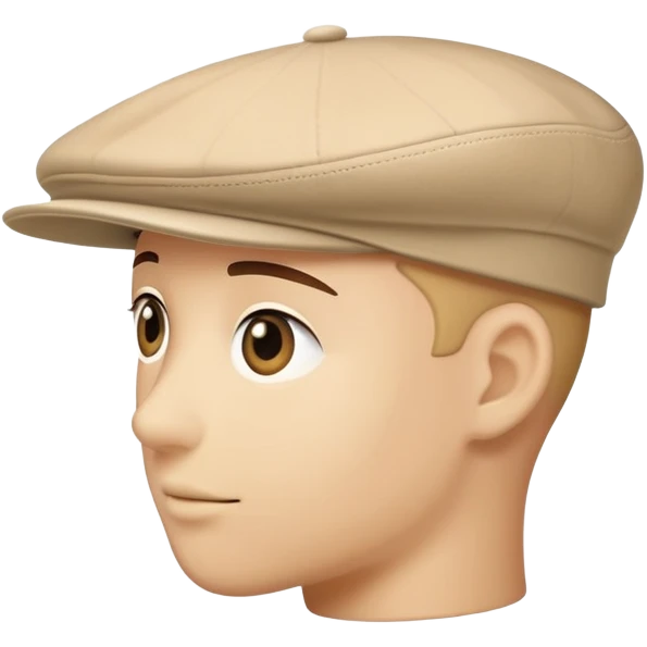 A beige Kangol flat cap from side view, isolated object, iOS emoji style, no human, light tan color emoji