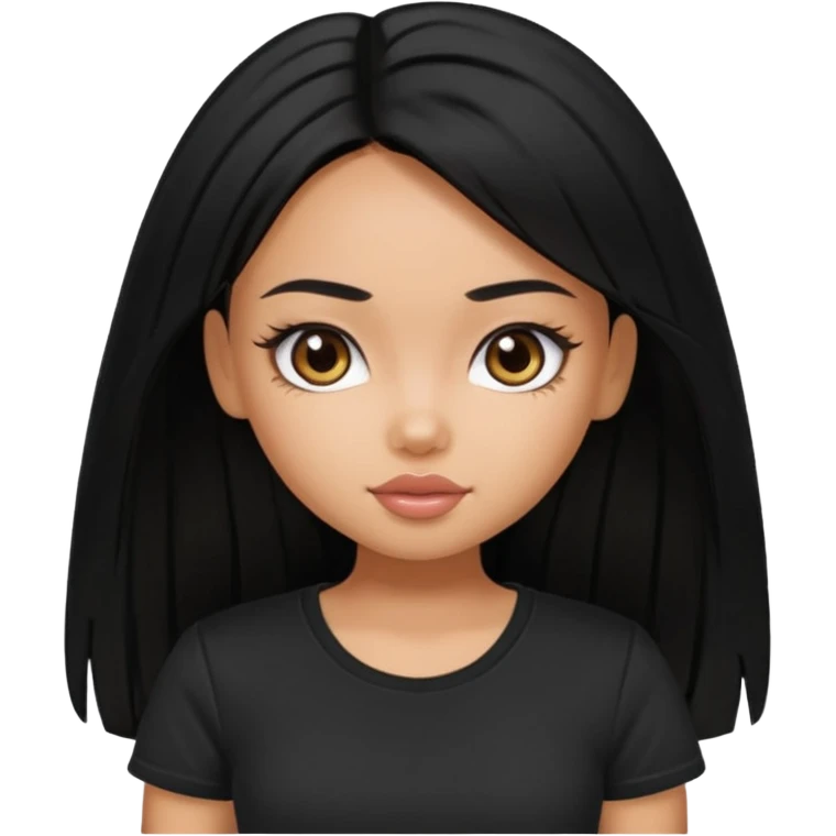 a pretty bratz girl with straight black hair wearing a black tshirt emoji