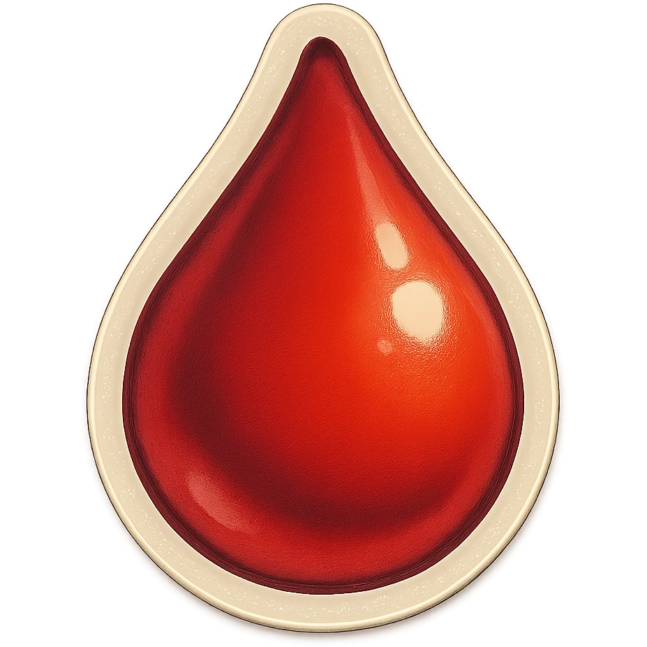 short, wide, rounded blood drips, retro sticker style emoji