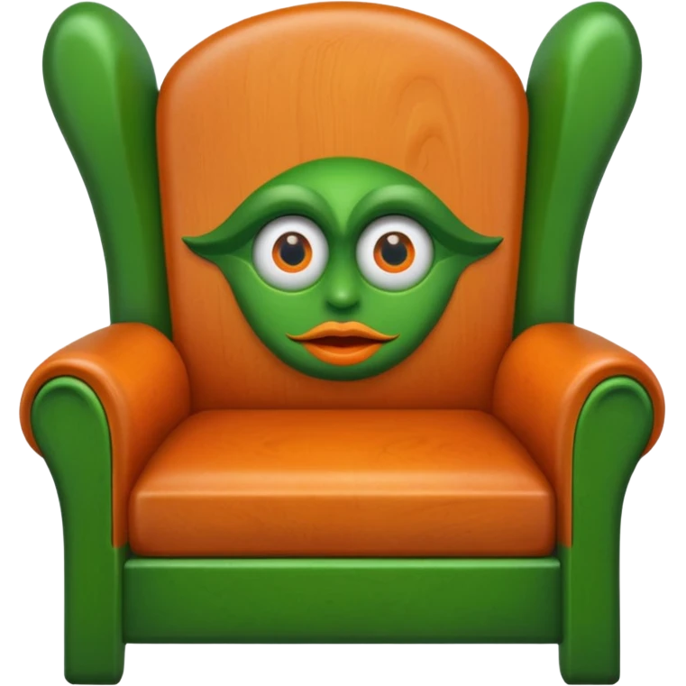 A Treen chair with a green nose green lips and two eyes with orange pupil emoji