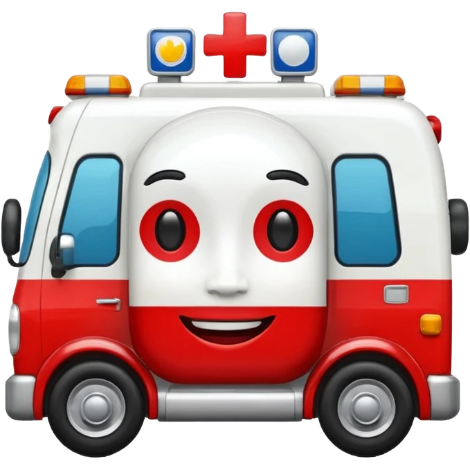 Ambulance with a face emoji