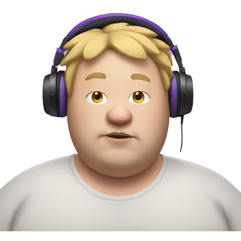 fat white man with purple cat ears, listening to music emoji
