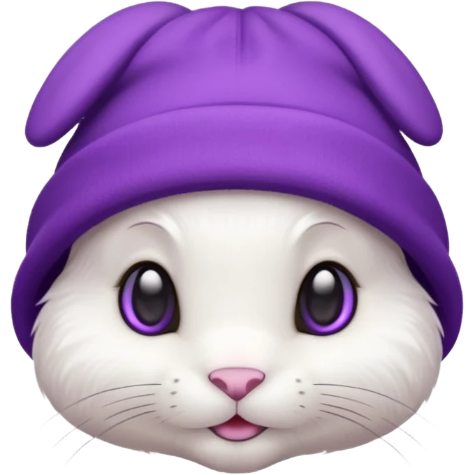 white Bunny wear a purrple benie hat emoji