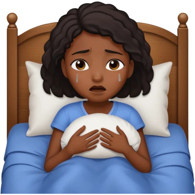 Black girl in the bed by herself crying emoji