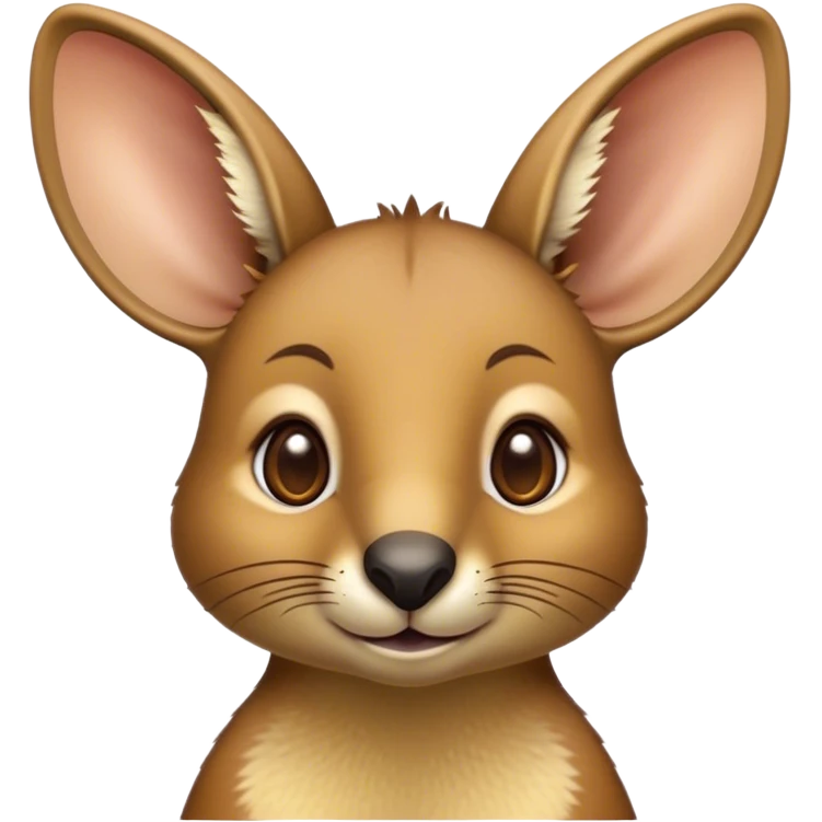 Cinematic Cute Wallaby Portrait Emoji, Head tilted playfully and inquisitively, featuring a glossy tan fur with delicate brown accents and a charming, alert expression, round, sparkling eyes filled with gentle curiosity, Simplified yet irresistibly adorable features, highly detailed, glowing with a warm, friendly glow, high shine, affectionate and bouncy, stylized with a touch of outback whimsy, bright and endearing, soft glowing outline, capturing the essence of a mischievous yet loving wallaby, so playful it feels like it could skip out of the screen into your arms! emoji