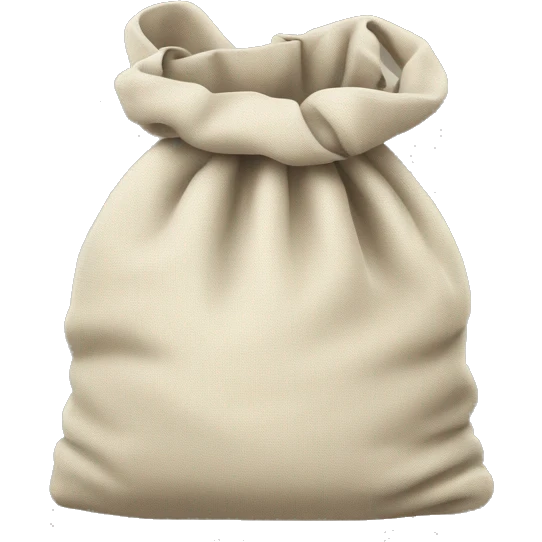 a simple cloth bag made of fabric or canvas, without any symbols or decorations. The bag should look soft and tied at the top with a string, appearing empty or filled with general items, but no money or currency signs. emoji