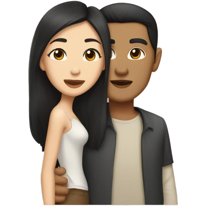 Brown eyes tan skin Asian man with brown eye black hair light fair skin woman kissing  emoji