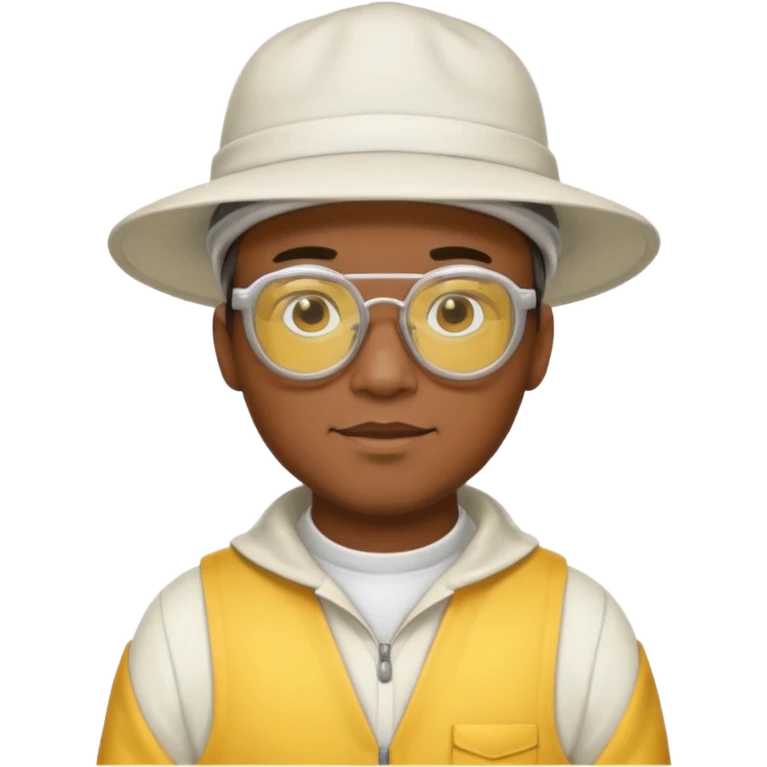 black male bee keeper with white hat and yellow glasses, white outfit,  emoji