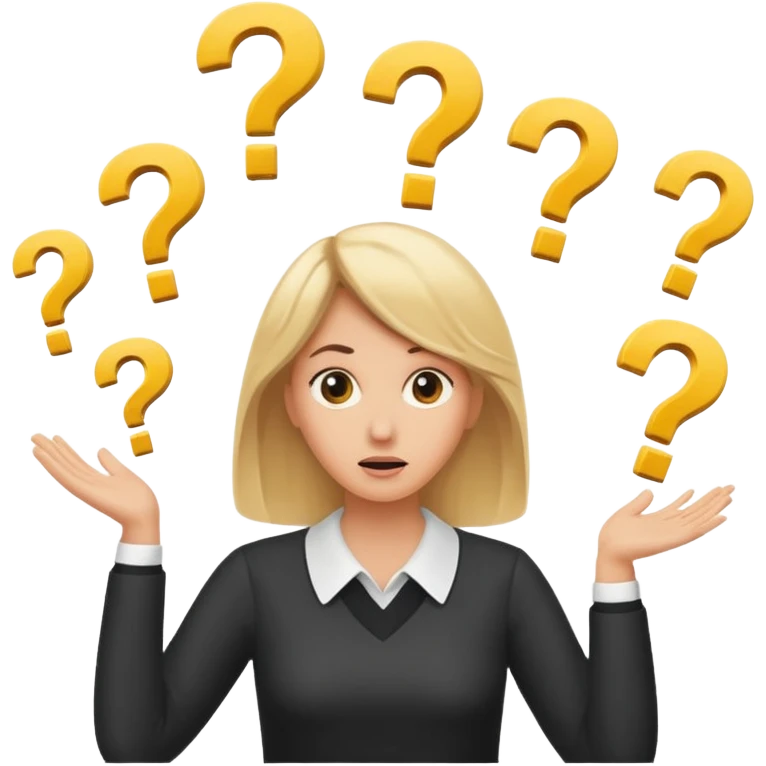 lady with medium lenth blonde hair throwing question marks in the as if confused emoji