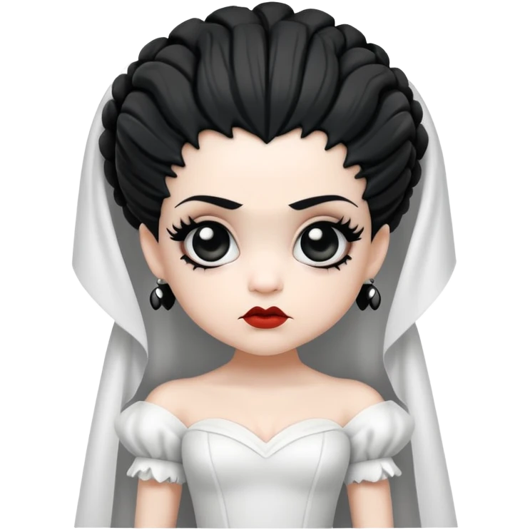 cute chibi Bride of Frankenstein with big eyes and black and white hair emoji