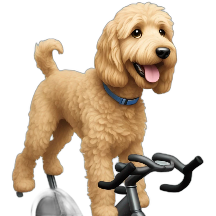 Goldendoodle on a spin bike emoji