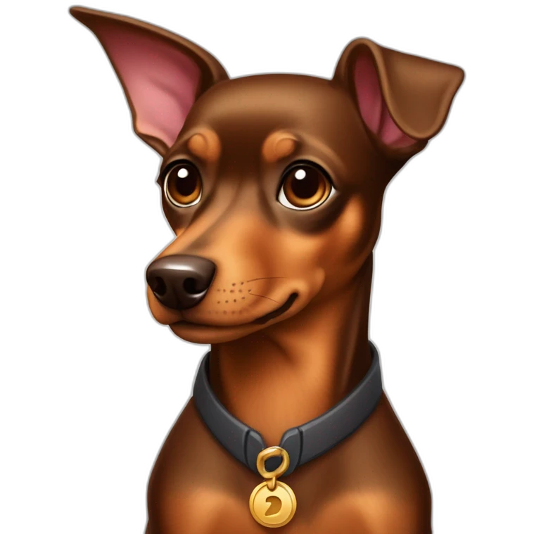 Miniature Pinscher, brown coat, door-to-door salesman, charismatic pitch, irresistible charm, innovative product, developer mindset, divine selling prowess. emoji