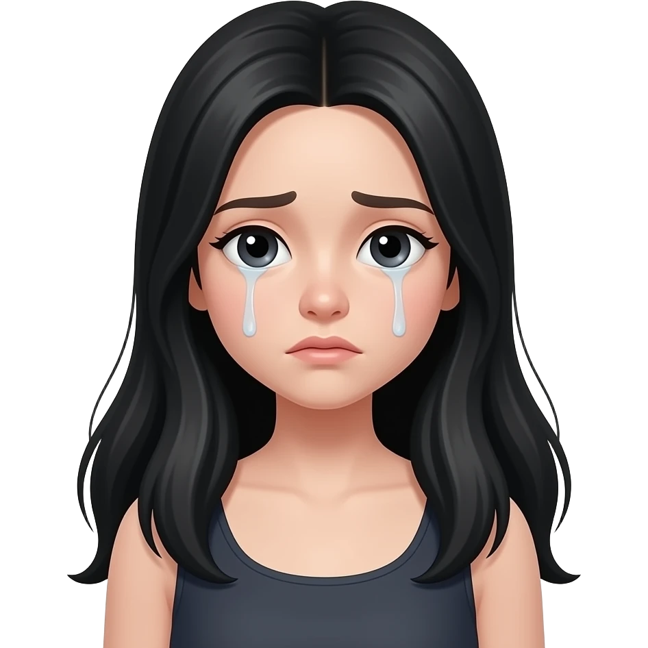 Pale girl with long black hair sad emoji | AI Emoji Generator emoji
