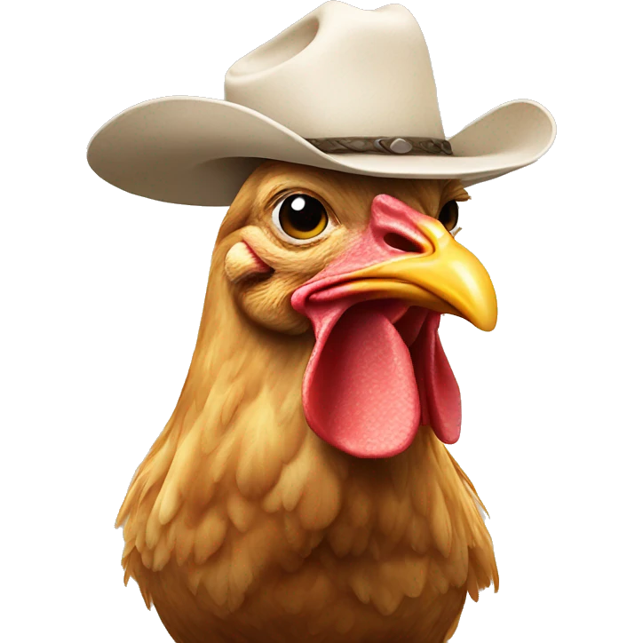 Chicken with a cowboy hat on a cow emoji