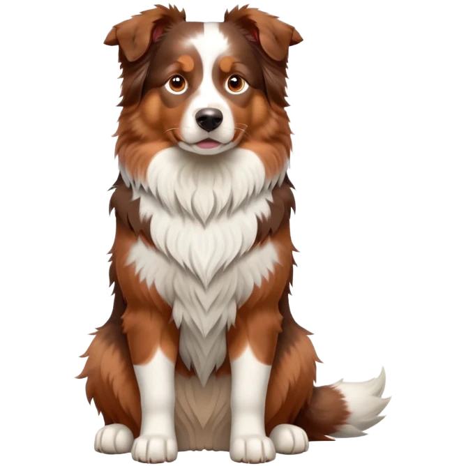 cinematic-[australian shepherd dog]-realistic-full-body-sitting-emoji,-tail-resting-loosely-beside-its-paws,-head-tilted-dramatically,-scruffy-[red merle]-fur,-simplified-yet-realistic-focused-features,-highly-detailed,-glowing-with-an-almost-sarcastic-glow emoji