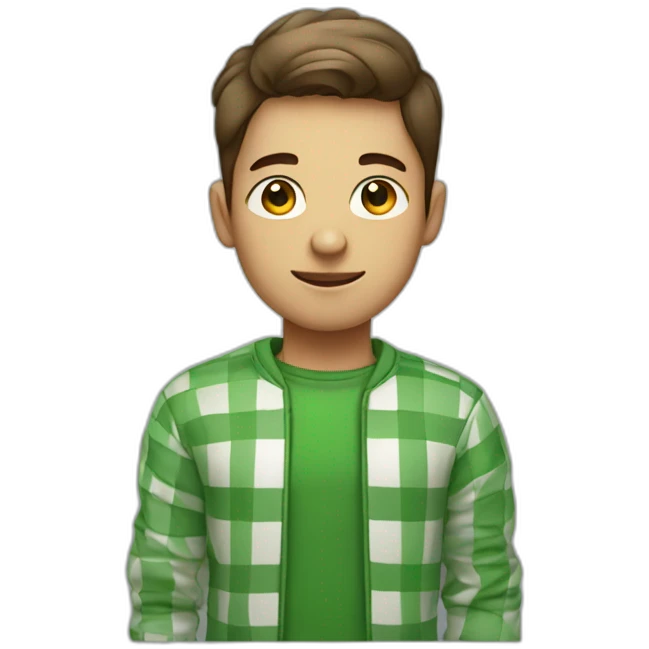 Young Man wearing green checkered jumper with shirt  emoji