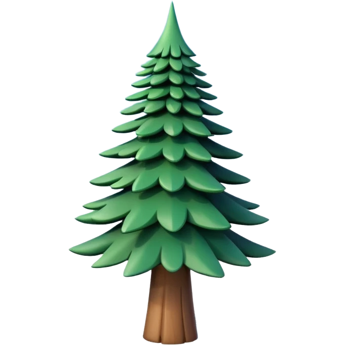 A 3D cartoon pine tree with layered green needles and tall conical shape, clear blue sky, Memoji-style rendering. emoji