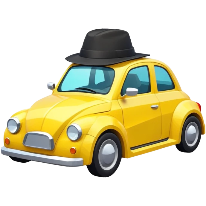 Low poly yellow car with a black hat emoji