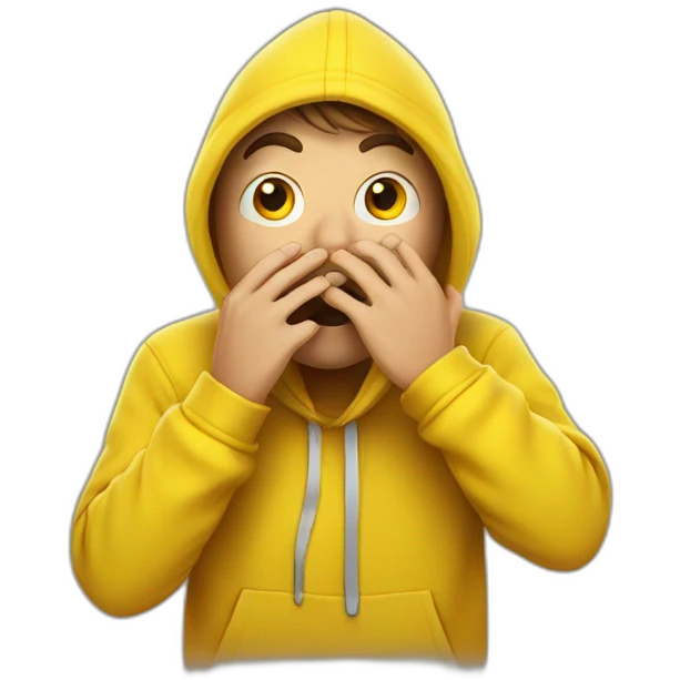 guy in a yellow clothing is shocked, covering his mouth with  hand emoji