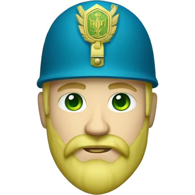 ukrainian military blonde man with a beard with green eyes with blue viking paint on the face  emoji