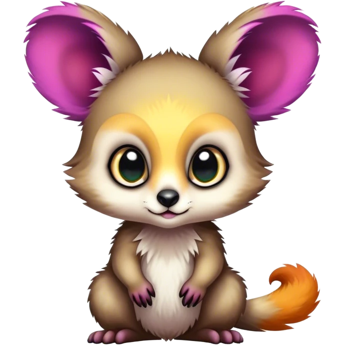Adorable colorful baby edgy animal-hybrid full body, big Eyes, marsupial  emoji