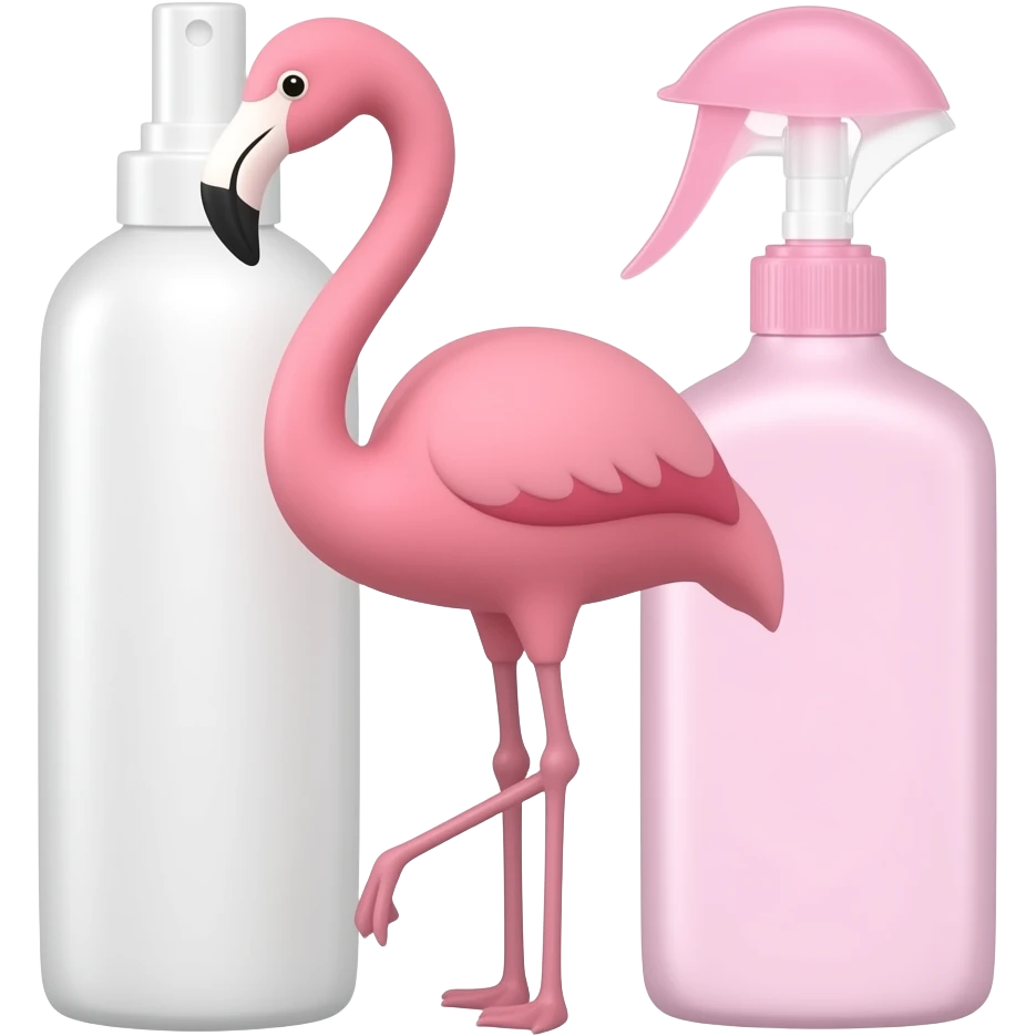 Spray frasco rosa estampado com um 🦩 emoji