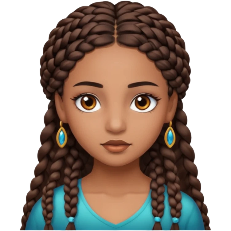 girl with thin braids long hair and brown eyes, brown skin, eyelashes, siren eyes emoji