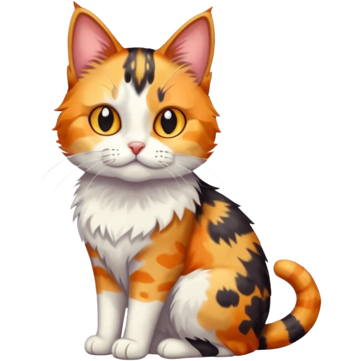 full body anxious looking colourful patchy light calico tabby cat emoji