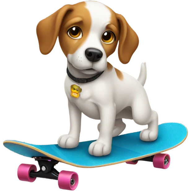 Dog riding a skate board with a baseball hat on emoji