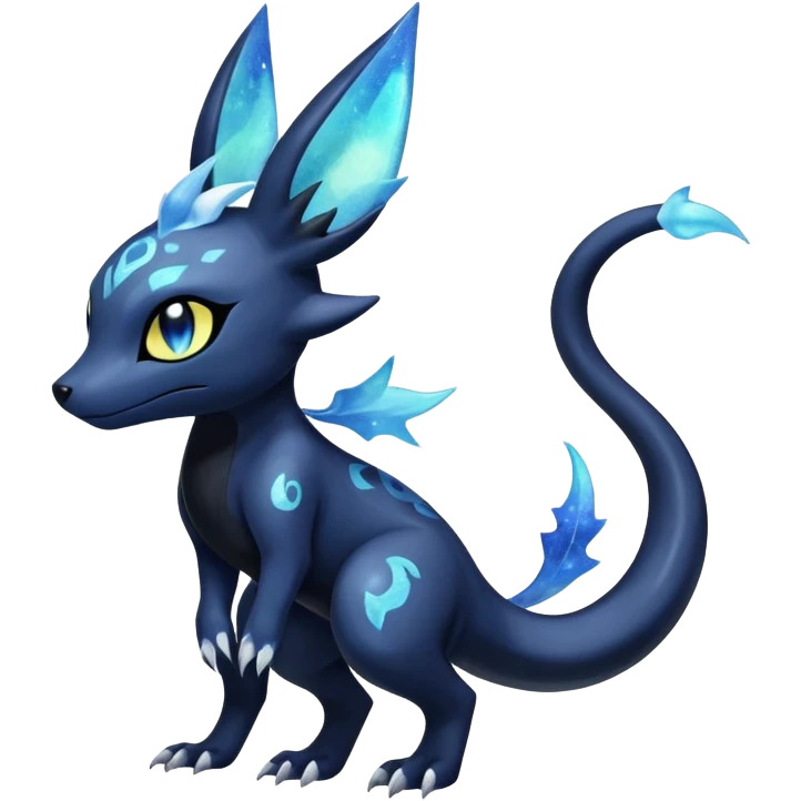 Shiny icy iridescent dark gothic ethereal Nebulae Salandit-Meowstic-Umbreon-Fakémon-hybrid-creature (full body)  emoji