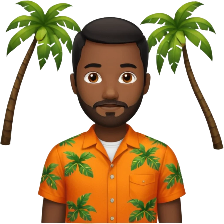 create an emoji of a man but with very very short black hair, dark skin, dark brown eyes and a short beard without a moustache and an orange and tropical shirt with short sleeves emoji
