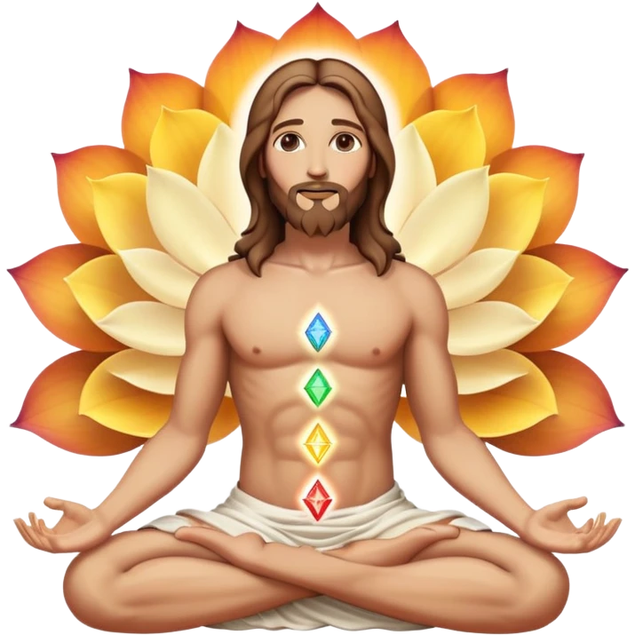 Jesus in lotus pose, glowing chakras aligned emoji