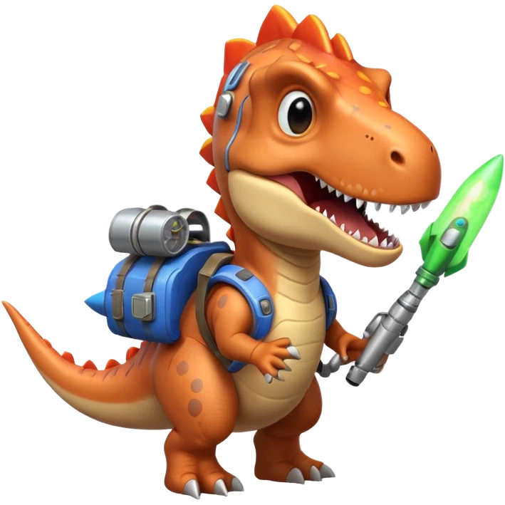 rocket-propelled dinosaur portrait, head and shoulders only, cute T-rex face, rocket pack visible behind shoulders, glowing thrusters, 3D cartoon, mobile game icon style, clean background, no text, no watermark emoji