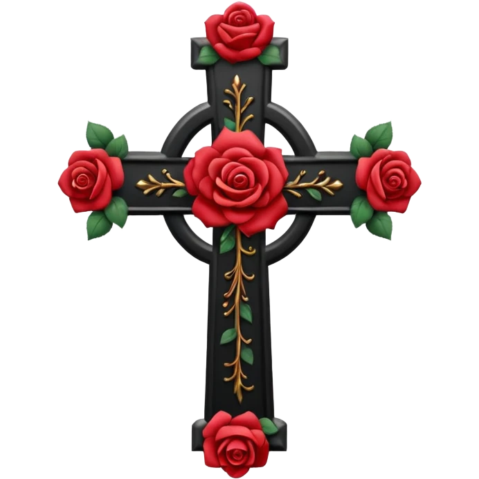 Ein christen kreuz schön verziert mit Rosen ranken aber nur in schwarz als Emoji keine Farbe verwenden einzige Farbe schwarz emoji
